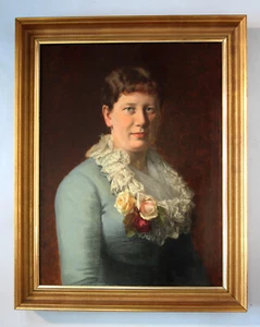 Obraz olejny Portret eleganckiej damy w sukience z koronkowym kołnierzem 19/20. Jhd. - Zdjęcie 1 z 13