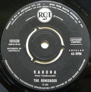 1963 OZ SURF INSTRUMENTAL THE RENEGADES *KAHUNA /HOT SANDS* OZ RCA 7"45 EX VINYL - Picture 1 of 6