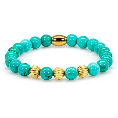 Perlenarmband Grüner / Blauer Türkis Perlen Beads 24k vergoldet - Bild 1 von 4