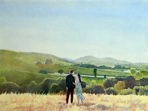 Napa Valley Romance at Sunset - giclee art print - signed by artist Waitsel - Picture 1 of 2