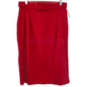 VTG J H Collectibles Silk Pencil Skirt Women 16 (31" Waist) Red Satin Belted NWT - Picture 1 of 11
