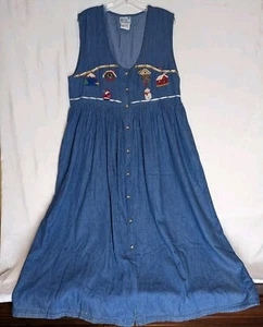 Way To Go Large Denim Embroidered Christmas Birdhouse Vintage Cottagecore - Picture 1 of 8