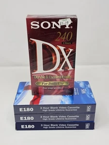 VHS Blank Tapes Bundle – 4x Recordable Tapes – Sealed & Opened – Sony & E180 - Picture 1 of 9