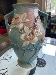 GRAND 14" ROSEVILLE BLUE MAGNOLIA VASE - Picture 1 of 11