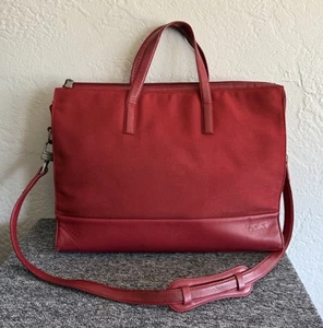 Large Tumi Red Nylon/Genuine Leather Business Tote Shoulder Bag Laptop Briefcase - Afbeelding 1 van 18