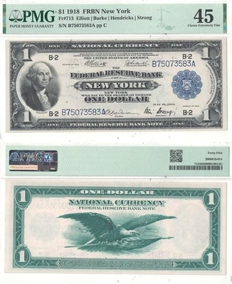 1918 $1 Federal Reserve Bank Note Fr-713 PMG XF-45 - Image 1 of 3