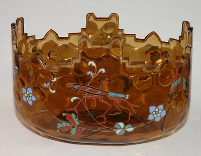 Emile Galle Enameled Glass Vase, Nancy, Praying Mantis, Signed, Amber, Oval Bowl - Image 1 of 4