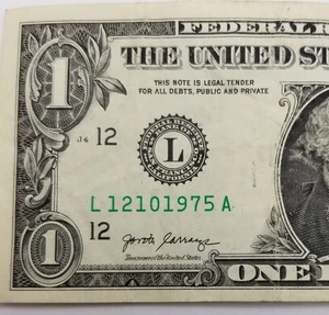 Birthday Anniversary December 10, 1975 Fancy Serial $1 Dollar Bill 12/10/75 - Picture 1 of 4