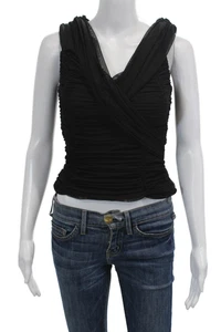 JS Collections Women's V-Neck Sleeveless Ruched Sheer Blouse Black Size 4 - Picture 1 of 6