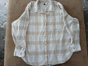 American Eagle Womens Oversized Plaid Button Up Shirt Cream/beige Sz XL EUC - Picture 1 of 10