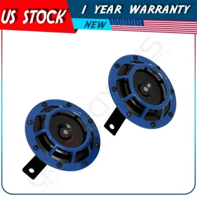 Pair 115DB Blue Super Loud Compact Electric Blast Tone Horn For SUV Truck Yacht Foto 1 de 4