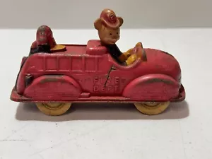 Vintage 1930-40's Mickey Mouse & Donald Duck Fire Dept Truck Rubber Toy 6.5” - Picture 1 of 8