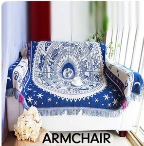 Boho Woven Throw Reversible Cotton Bohemian Tapestry Blue White 71 x 50" - Picture 1 of 3