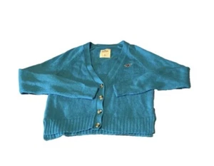 Hollister Long Sleeve Button Up Cardigan Blue Button Sweater Medium GUC - Picture 1 of 7
