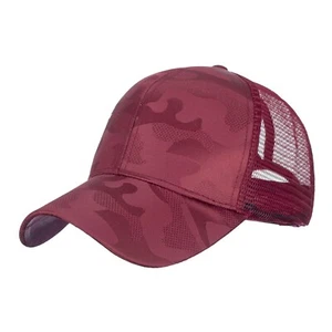 Red Camo Ponycap Camouflage Ponytail Adjustable Mesh Trucker Baseball Cap - Picture 1 of 5