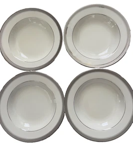 Set Of 4  Mikasa Palatial Platinum Rimmed Soup Salad Pasta Bowls - Picture 1 of 4