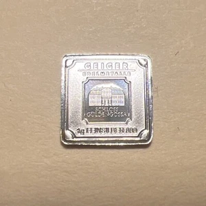 One Gram Silver Ingot "Geiger mint" 999 Fine Silver - Scarce 1 gm Square Bar - Picture 1 of 2