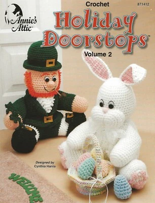 Holiday Doorstops Vol. 2 Crochet Easter Bunny Leprechaun Angel Pilgrim Reindeer - Image 1 of 2