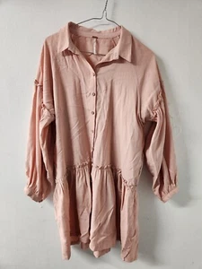 Free People Misha Mini Dress Tiered Oversized 3/4 Sleeve Pink Size Small (sh6) - Picture 1 of 7