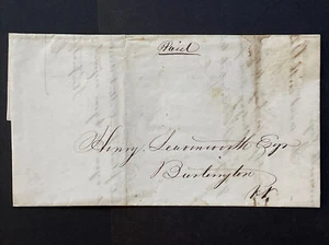 US 1851 Stampless Cover SFL - Manuscript Burlington, VT - Picture 1 of 3