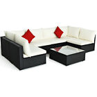 7pcs Patio Rattan Sofa Set Sectional Conversation Furniture Set Garden Beige