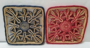 2 Vintage Square Wicker Straw Hot Pads Trivets Woven Rattan Raffia 7''  - Picture 1 of 3