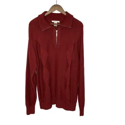 Suéter Geoffrey Beene Para Hombres Cuarto Cremallera Talla XL Granate Rojo Diamante Tejido Academia Foto 1 de 4