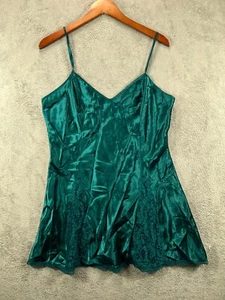 Victorias Secret Años 90 NUEVO Lencería Chemise Camisón Grande Verde Satinado Etiqueta Dorada - Imagen 1 de 9