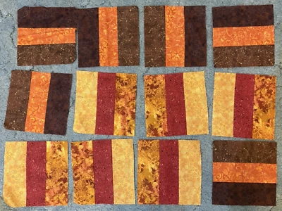 Lote de 12 bloques acolchados naranja/marrón a rayas 6 1/2" Foto 1 de 2