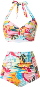 Women Two Piece Swimsuit High Waisted Bikini Sets Tummy Control Bathing Suit Vin - Picture 1 of 13