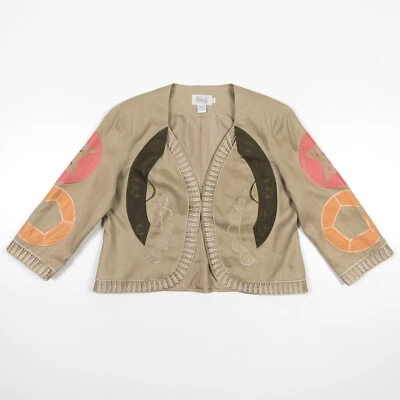 J Song Linen Jacket Blazer Way Zen East West embroidery artsy  Womens 16 - Image 1 of 4