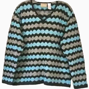 Lizwear Liz Claiborne Pullover Blau Zick Zack Metallic Thread Vintage Gr. Medium - Bild 1 von 11