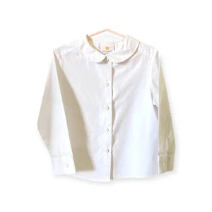 DENNIS UNIFORM Girls Size 4 Long Sleeve Blouse Buttondown Shirt White Peter Pan - Picture 1 of 6