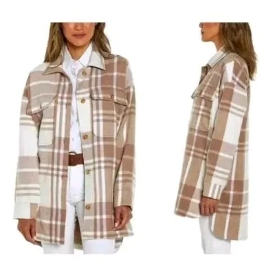 *NUEVO CON ETIQUETAS*Chaqueta Camisa Banana Republic Damas Franela Cepillada (Tostado Camel, XL) Foto 1 de 2