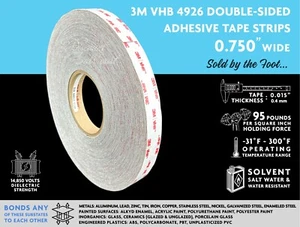 3M VHB 4926 DOUBLE-SIDED TAPE STRIPS, 0.750" WIDE, SOLD BY THE FOOT! - Picture 1 of 1