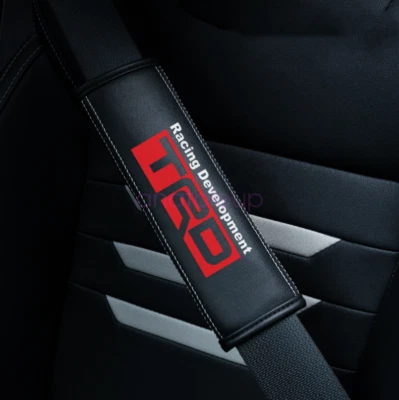 2pcs Black Car Seat Belt Real-Leather Shoulder Pads Cushion For Car Logo - Image 1 of 4