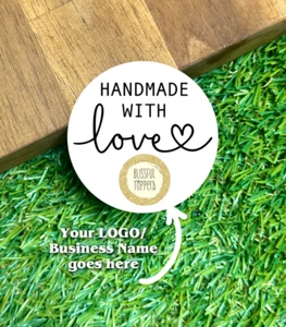 Handmade With Love White Custom Logo Business Round Sticker Sheet 3 sizes avail - Picture 1 of 3