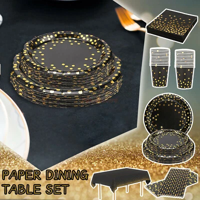 Disposable Party Tableware Set- Black Gold Dot Paper Plate Cup Decoration Supply - image 1 of 4