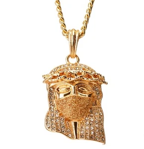 Hip Hop Mask Jesus Pendant 20" Cuban Chain Necklace MMP 93 - Picture 1 of 12