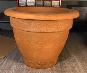CERAMIC TERRA COTTA RIMMED ROUND PLANTER MOSAIC ETCHING 13" X 10" - Picture 1 of 7
