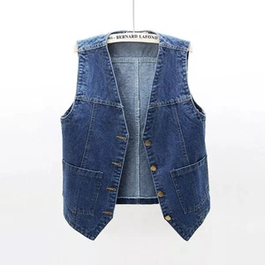 Women's Waistcoat Blue Short Denim Vest New Ladies Denim Sleeveless Vest Jacket@ - Picture 1 of 28