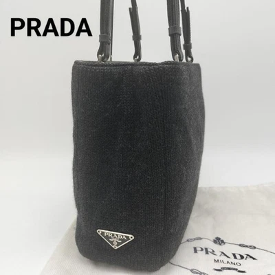 Prada Vintage Black Wool Leather Tote Bag Near Unused - Image 1 of 4