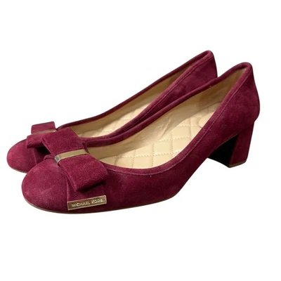 MICHAEL Michael Kors Women Size 8.5M Kiera Burgundy Gold Flex Mid Pump Heels Bow - Image 1 of 4