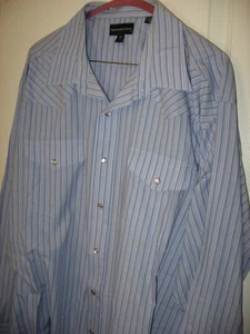 Panhandle Slim, Snap Front Western Shirt,Blue Stripe,Pockets,Long Slv, 18 1/2 - Picture 1 of 8