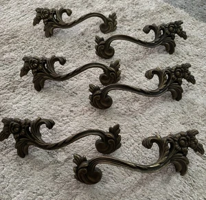 6 ANTIQUE VICTORIAN Early 1900's Brass 7” Drawer Cabinet PULL HANDLE 4 1/4” - Picture 1 of 9