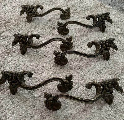 6 ANTIQUE VICTORIAN Early 1900's Brass 7” Drawer Cabinet PULL HANDLE 4 1/4” - Image 1 of 4