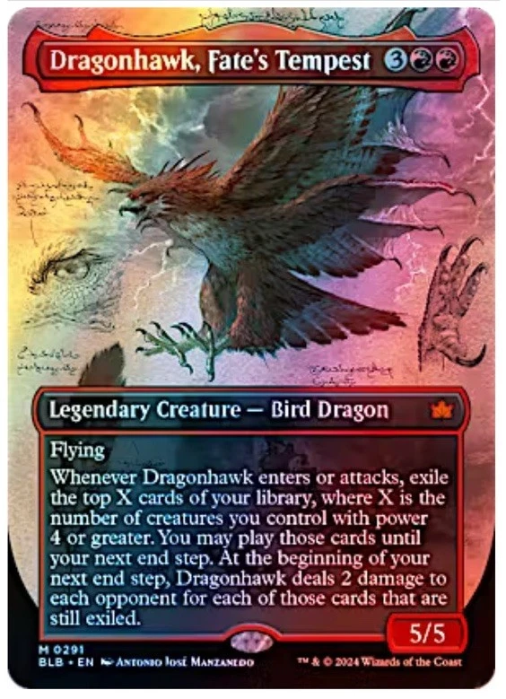 Dragonhawk, Fate's Tempest (Borderless) Bloomburrow Foil- NM/M - Image 1 of 1