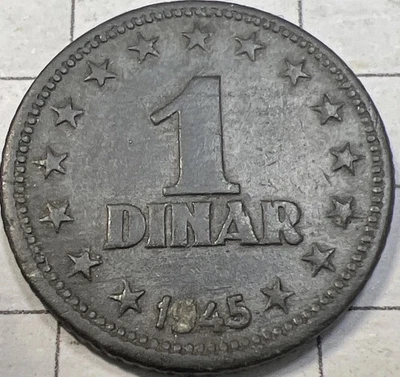 Yugoslavia 1 Dinar 1945. KM#26. Zinc One Dinar coin. One year issue. WWII - Image 1 of 4
