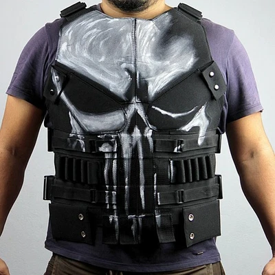 Chaleco táctico de cuero inspirado en Punisher: disfraz de cosplay con armadura de calavera Foto 1 de 4
