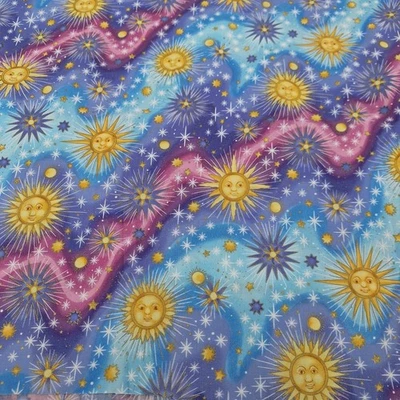 Tela de algodón Stargazers de Robert Kaufman 2 yardas Sun Starbursts rosa azul amarillo Foto 1 de 4